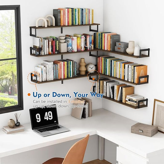 Harwaya Floating Shelves for Wall 36 Inches Long 8 Inch Deep, Large Wall Book Shelves for Bedroom, Rustic Wood Hanging Bookshelf for Living Room Office Kitchen Closet Organizers and Storage - Set of 3