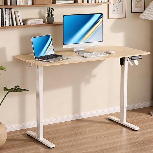 47"x24" Standing Desk Height Adjustable Electric Stand up Desks for Home Office Computer Sit Stand Desk with Two-Piece Desktop with gap LED Display 3 Memory Presets T-Shaped Metal Support,Maple