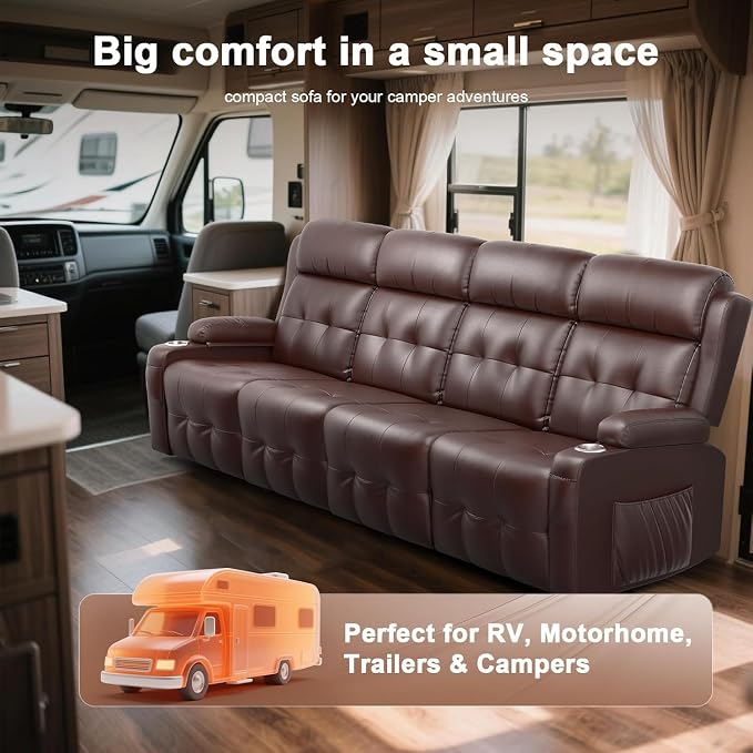 Recliner Sofa, Massage Reclining 4 Seater Sofa Sets Heavy Weight Capacity, RV Loveseat Couch Clearance with Storage, Cup Holders, Wall Hugger Recliners for Living Room & RV Campers