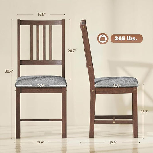 HOMCOM Wooden Dining Chairs Set of 2, Mid-Century Modern Upholstered Kitchen Chairs with Slat Backrest, Rubberwood Legs and Padded Seat for Dining Room, Living Room, Farmhouse-Walnut