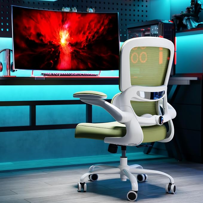 TRALT Office Chair - Ergonomic Desk Chair with Adjustable Lumbar Support, Mesh Computer Chair, Executive Chairs for Home Office Comfortable Lumbar Support (White Green)