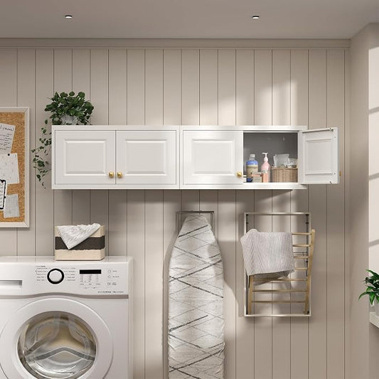 Metal Storage Cabinet with Doors, Small Armoire Wardrobe Closet, White Storage Wall Cabinet, 15" Tall Clothing Cabinets, Steel Overhead Wardrobe for Bedroom, Laundry Room