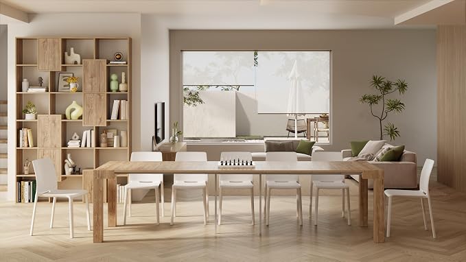 Mobili Fiver, First, Extendable Console Table 17.7(120) x35.4 in, Oak, for 4-14 People, Space-Saving Dining Table, Italian Furniture