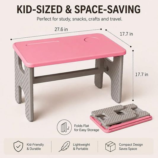 UNICOO Kids Folding Table, Toddler Activity Table for Study, Snack, Art Craft and Play, Portable Plastic Children's Table for Small Spaces, Home and Playroom