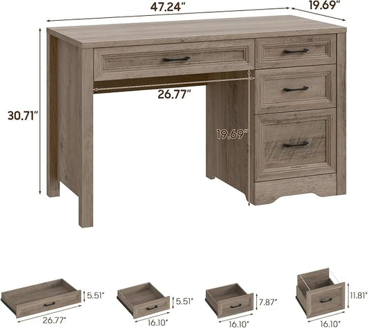 Vabches Farmhouse Executive Desk with Storage and Ample File Drawer, Rustic Large Home Writing Desk for Bedroom, Grey