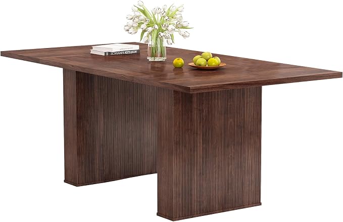 78 Inch Rectangular Dining Table for 6 to 10, Farmhouse Fluted Dining Kitchen Table, Modern Wood Long Dining Table for Kitchen Living Room, Walnut