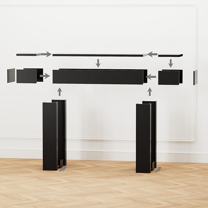 63 Inch Long Console Table w/Outlets & USB Ports, Narrow Rectangular Sofa Table Behind The Couch, Farmhouse Entryway Table for Entrance, Hallway, Living Room(Black with Outlet)