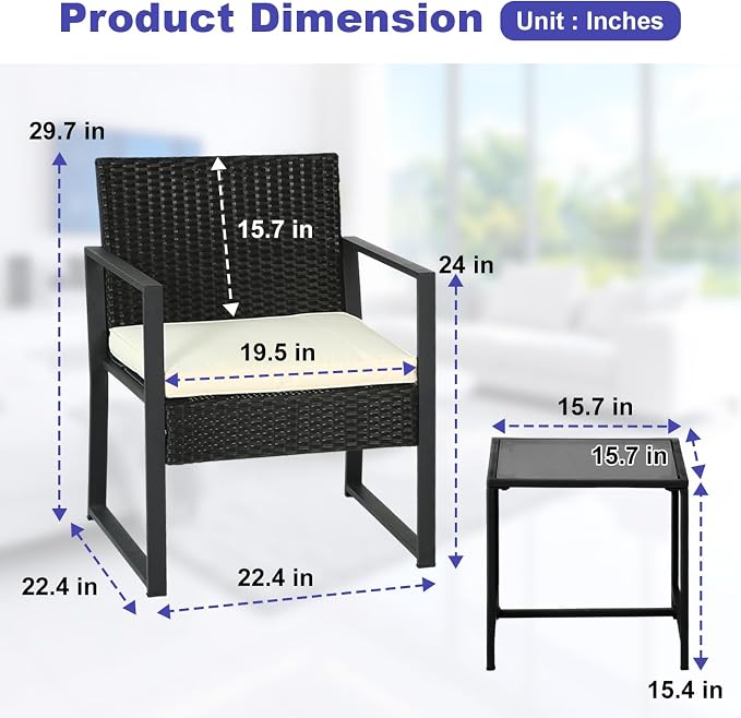 FDW | 3-Piece Patio Furniture Set | Khaki |Outdoor Wicker Furniture with Coffee Table | Modern Rattan Chairs Conversation Set | Outdoor Seating | Weather-Resistant | for Porch, Garden, Lawn