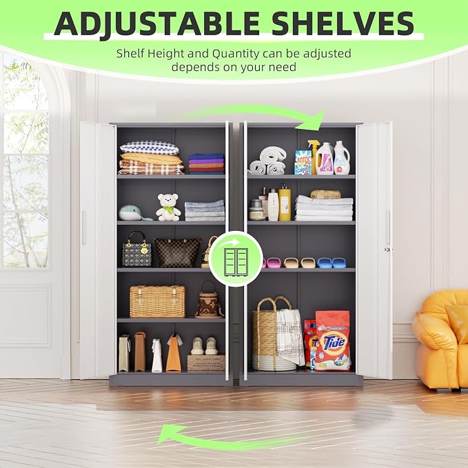 Bonusall 72" Metal Garage Storage Cabinet, 2 Locking Doors & 4 Adjustable Shelves Tall Storage, Heavy Duty Steel Tool Cabinet for Home, Office