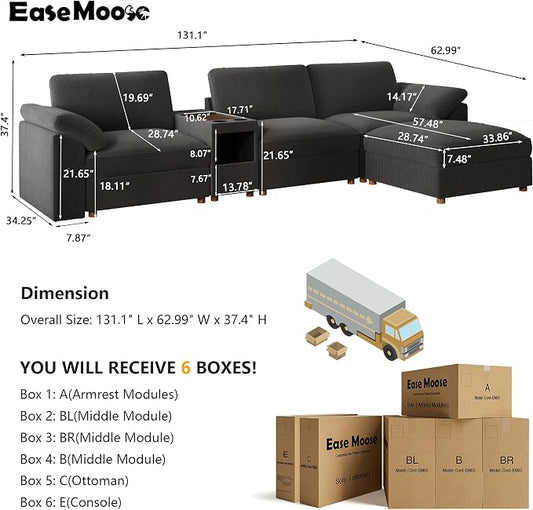 EASE MOOSE Oversized L Shape Sectional Modular Sofa, Extra Large Deep Seat Couch with Versatile Console Modular Cloud Sectional Couch,Removable Washable