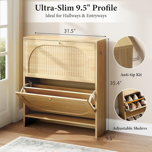 Nicetree Arch-Chic Shoe Cabinet for Entryway, Modern Mid-Century Shoe Storage Cabinet with Fluted, Narrow Shoe Rack with Adjustable Shelves & Tipping Protection, Fits Men's Size 13.5 Shoes