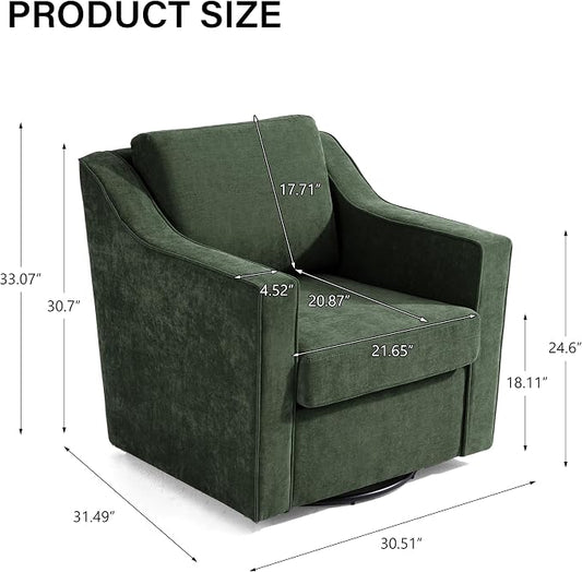 Swivel Accent Chair, Modern Round Barrel Arm Chair for Living Room, Bedroom, Comfy Club Reading Chairs for Adults (Chenille Green, Set of 2)