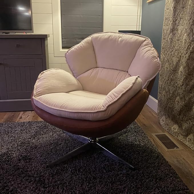 BESTANO Swivel Accent Chair, Chenille Upholstered Modern Living Room Chair with Backrest 360 Degree Metal Base Armless Reading Chair for Bedroom, Beige