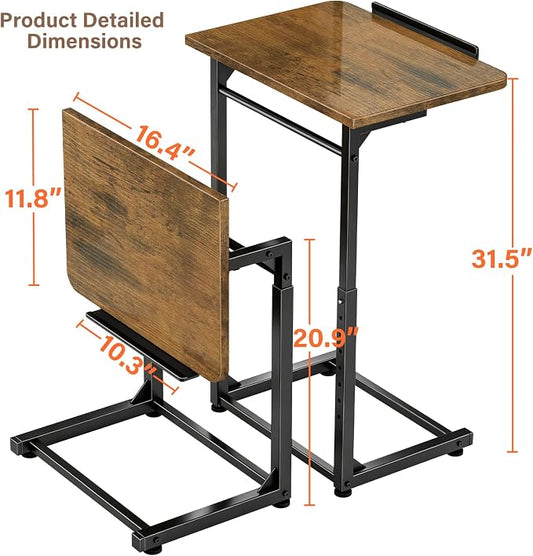 Tv Tray Table, 8-Level Adjustable Height Couch Side Table,90° Tilt Angle Adjustments C-Shaped End Table, with Phone & Tablet Slot Sofa Computer Desk for Couch, Sofa, Bed, Chair, Living Room (Brown)