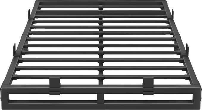 Full Size Bed Frame, 6 Inch Metal Platform Bed Frames with Squeak Free U-Slot Design, 6 Non-Slip Guards, 3500lbs Heavy Duty Steel Slat Support, No Box Spring Needed, Under Bed Storage, Black
