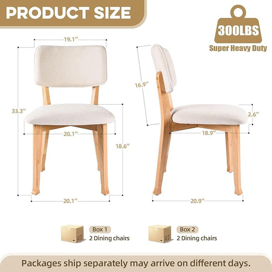 Wooden Dining Chairs Set of 4, Mid Century Modern Kitchen Chairs with Fabric Upholstered and Curved Backrest for Dining Room, Restaurant/Cafe, 300LBS Capacity, Natural