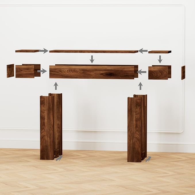 63 Inch Long Console Table w/Outlets & USB Ports, Narrow Rectangular Sofa Table Behind The Couch, Farmhouse Entryway Table for Entrance, Hallway, Living Room(Brown with Outlet)