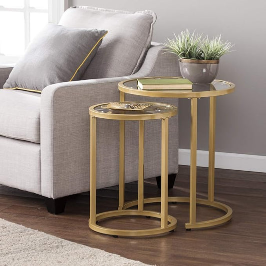 SEI Furniture Evelyn Glam Nesting Side Table 2pc Set, Gold (AMZ2924KC)