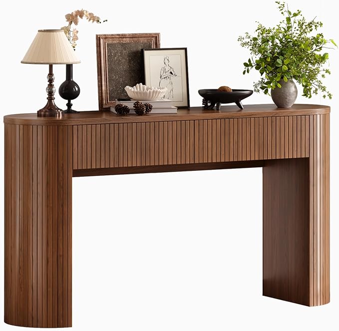 ONBRILL 55 Inch Console Table with 2 Drawers, Entryway Tables with Storage, Sofa Table Behind The Couch, Hallway Tables, Walnut