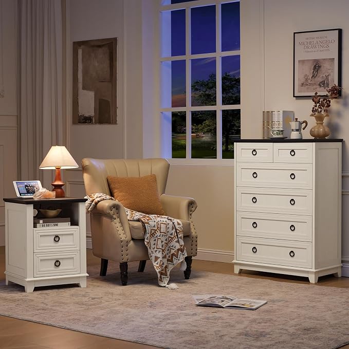 Joaxswe Farmhouse 6 Drawer Dresser for Bedroom, 41" Tall Small Dressers & Chest of Drawers, Rustic Wood Dresser with Metal Handle, Storage Organizer Closet for Living Room, Hallway, Entryway