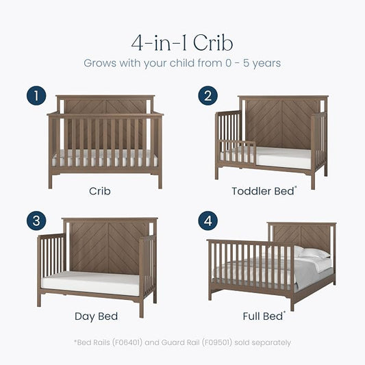 Child Craft Hampton Flat Top 4-in-1 Convertible Crib, Baby Crib Converts to Day Bed, Toddler Bed and Full Size Bed, 3 Adjustable Mattress Positions, Non-Toxic, Baby Safe Finish (Dusty Heather)