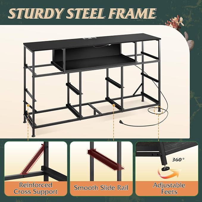 WLIVE Dresser TV Stand for 45, 50, 55 inch TV, Entertainment Center with LED Lights & Charging Station, Chest of Drawers with 8 Fabric Drawers and Open Shelves for Living Room, Hallway, Vintage Green