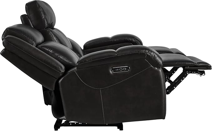 Watson & Whitely Genuine Leather Power Loveseat Recliner Sofa, Wall Hugger Loveseat Reclining Sofa with Storage Console, Power Headrest, Cup Holders, Dual Recliners for Living Room, RV, Black