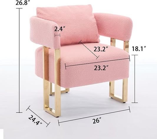 YISHENG Modern Barrel Accent Chairs Set of 2, Living Room Side Chairs with Golden Metal Legs Soft Upholstered Reading Armchairs no Wheels for Vanity/Reception Room/Bedroom/Lounge/Office,(Pink Teddy)