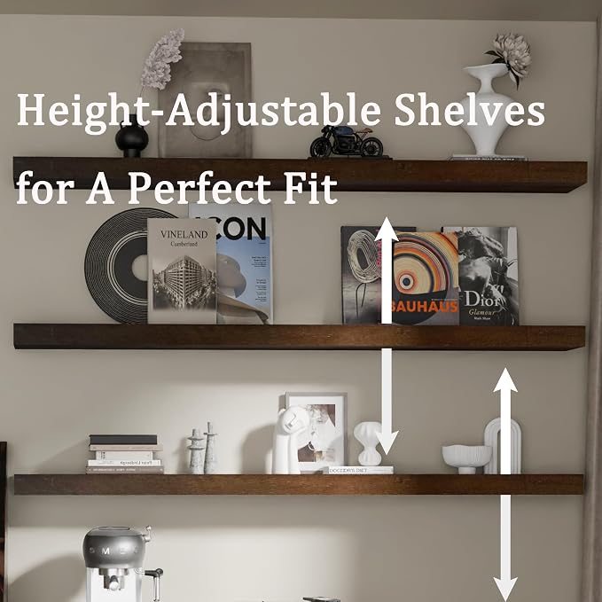 Floating Shelves for Wall, 48 Inch Extra Long Walnut Wall Shelves, Set of 3, Hanging Invisible Brackets Floating Shelves for Living Room,Bedroom,and Kitchen