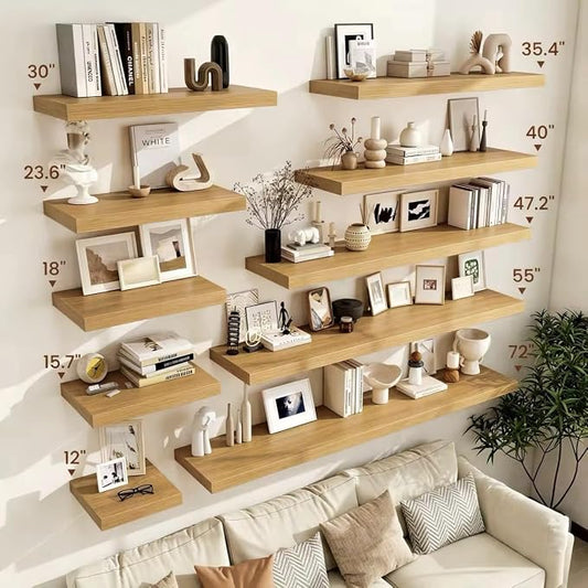 Vivelove 12 Inch Deep Floating Shelves 55 inch Long, 2 Inch Thick Wall Shelves with Invisible Brackets, Shelf for Bedroom Bathroom Living Room Kitchen Office Home Decor, Modern Shelf Set of 2, Oak