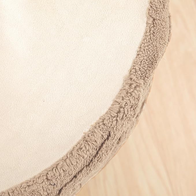 Asuprui Round Ottoman Pouf Ottoman Foot Stool Seat Faux Fur Bean Bag Foot Rest Floor Chair Leg Rest for Living Room, Bedroom or Wedding Gifts 20x20x14 Inches (Khaki)