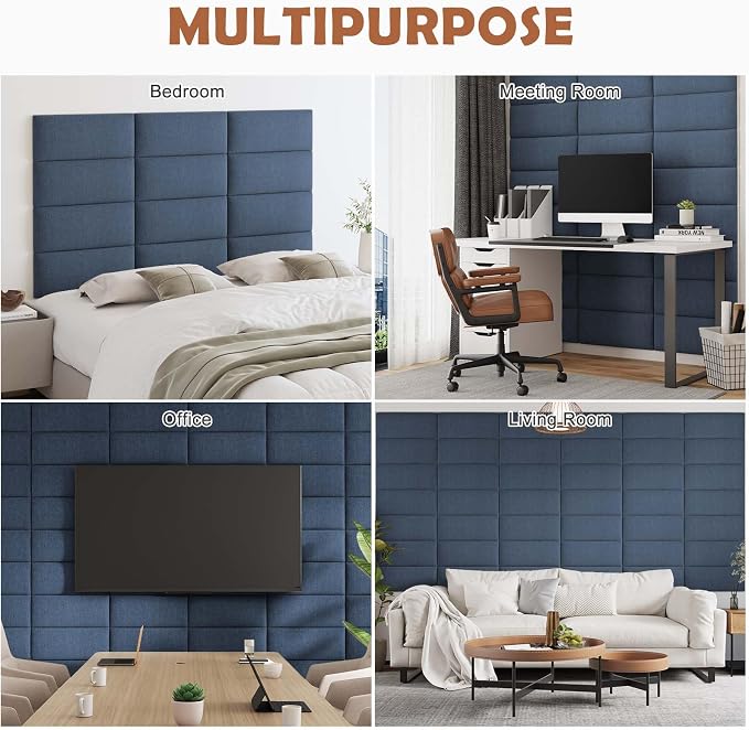 IFNOW Upholstered Peel and Stick Wall Panels, Soundproof 3D Headboard for Queen Size, Reusable Tufted Bed Headboard in Blue (9 Panels, 10" x 24")