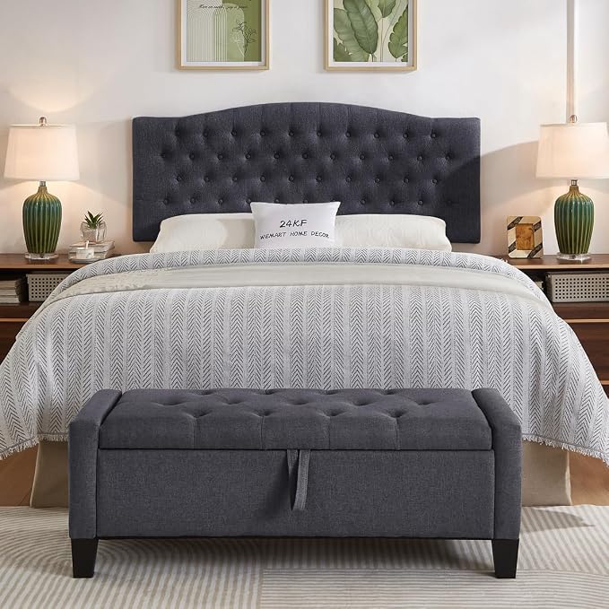24KF Upholstered Tufted Button Wall Mounted Linen Headboard,Comfortable Fashional Headboard Queen/Full Size,6055-Q-Dark Gray