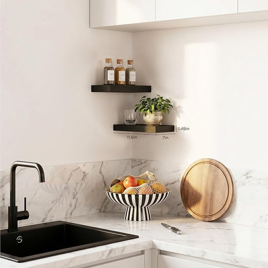 Floating Shelves Set of 2,11.8'' Wood Wall Shelves with Invisible Bracket for Living Room,Bedroom,Kitchen,Bathroom,Black