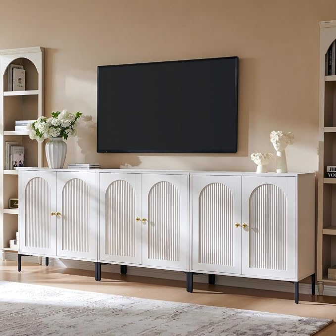 IFGET Modern Buffet Cabinet with Storage, White/ 92.63" W/141LBS