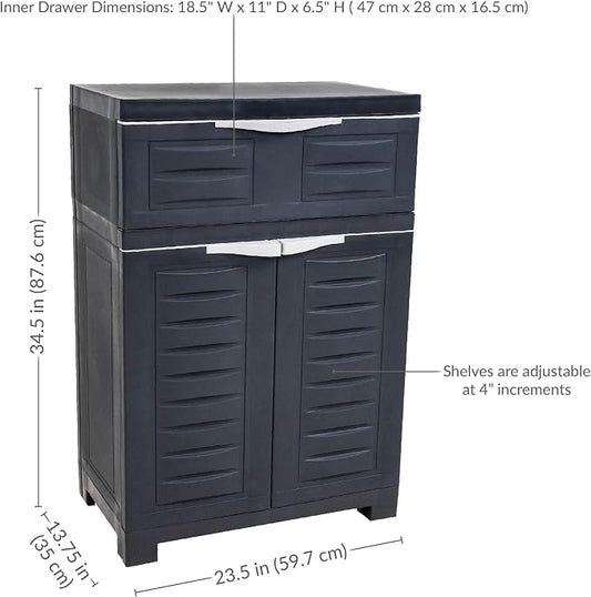 Sunnydaze 34.5" H Resin Garage Storage Cabinet - Garage Cabinet with Adjustable Shelf - Freestanding Utility Storage for Laundry Room, Office, Basement - Charcoal