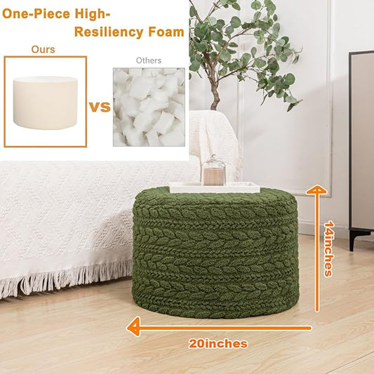Round Pouf Ottoman 20 x 20 x 14 Inches Boho Poof Home Decor Floor Pouffe Ottoman Foot Rest for Couch Sofa Bean Bag Chairs Living Room Bedroom (Green)