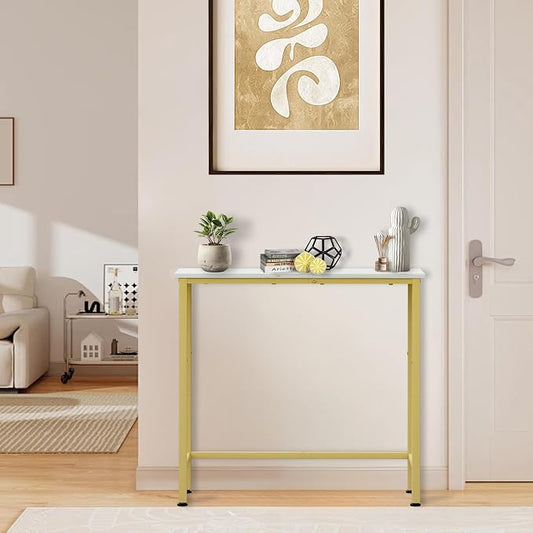 Narrow Console Table, 29.5" Small Entryway Table, Thin Hallway Tables, Slim Sofa Side Tables for Hallway, Living Room, Bedroom, Foyer, Marbleized White