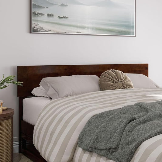 AFI, Orlando Queen Adjustable Modern Solid Wood Panel Headboard, Walnut