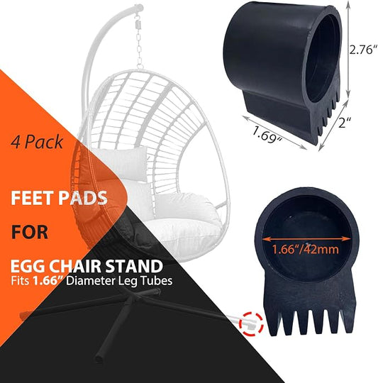 Egg Chair Stand Feet Replacement - Fits 1.66" (42mm) Diameter Leg Tubes Non-Slip Vinyl Angled Leg Caps to Secure Wicker Egg Swing Hanging Hammock Chair Stands to Ground Black (4 Pack)