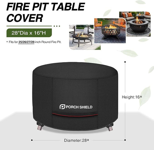 Porch Shield Round Patio Fire Pit Cover Fade Resistant Waterproof Outdoor Firepit Cover 28 inch for Small Fire Bowl