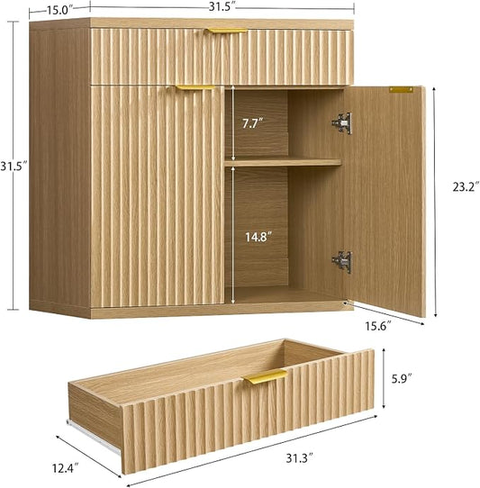 TEENFON 31.5" W Fluted Buffet Cabinet with Storage, Sideboard Cabinet, Coffee Bar Cabinet with 2 Doors and Adjustable Shelf for Living Room, Kitchen, Entryway, Natural