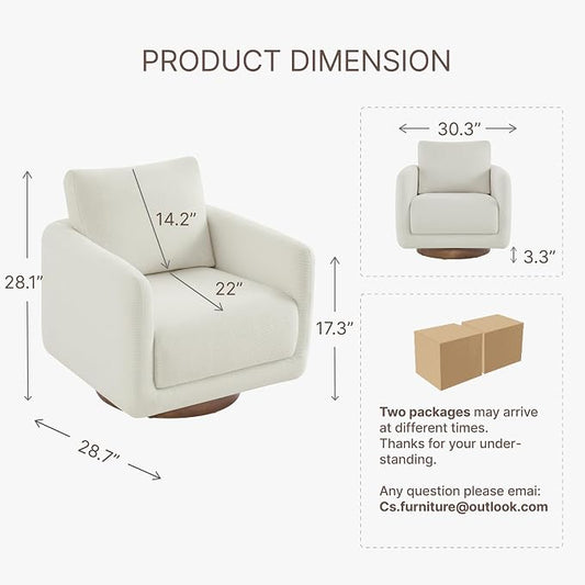 Modern Swivel Accent Chair, 360° Rotating Round Barrel Armchair with Performance Fabric Upholstery for Living Room, Bedroom, Office, Reading Nook, Set of 2,Cream
