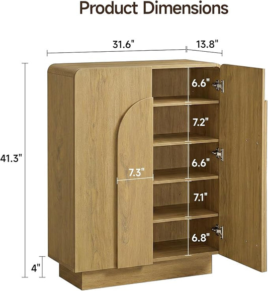ONBRILL Shoe Storage Cabinet with Doors, Large Shoe Cabinet Storage for Entryway, Wooden 6 Tier Shoe Organizer Cabinets with Adjustable Shelves for Entrance Hallway Living Room Foyer (Oak)