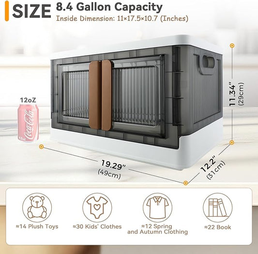 Storage Box, Cabinet with Lids, 8.4 Gallon (32L) Capacity, With Double Door and Lock, Foldable, Plastic, Underbed or Countertop Use, Home Organizer