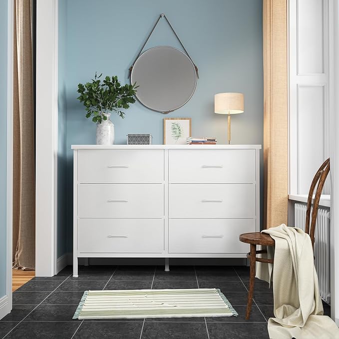 Bedroom Sets Nightstand Set 3 Piece White with 6 Fabric Drawers Modern