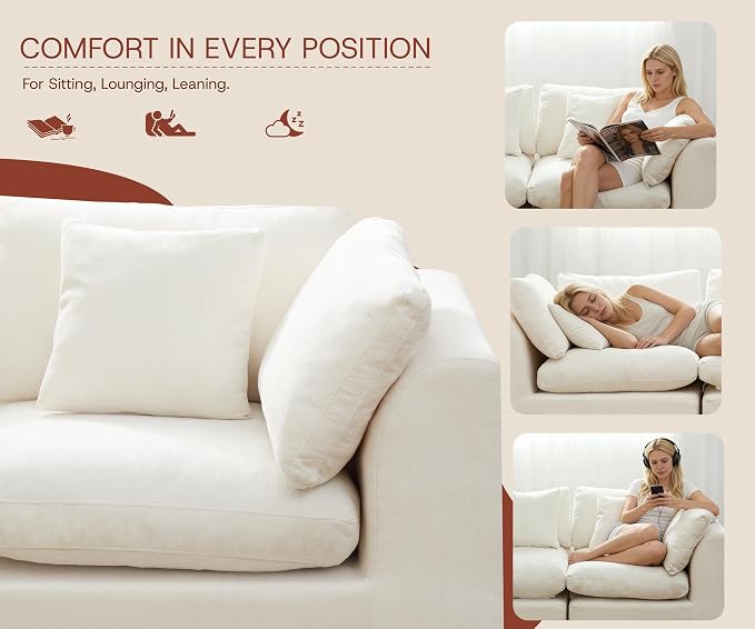 GRUSIGN 79'' Oversized Boneless Cloud Loveseat for Living Room, Modern Big Sectional Compressed 2 Seater Couch with 2 Throw Pillows, Comfy Chenille Deep Seat Foam Spineless 2 Person Couch, Beige