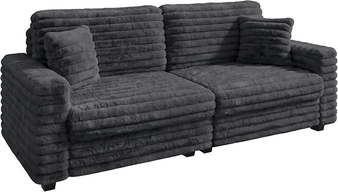 78.7" Corduroy Love Seat Sofa, Cloud Deep Seat Couch with Legs 2 Pillows, Fluff Corduroy Loveseat for Small Space, Living Rooms and Apartment, Dark Grey