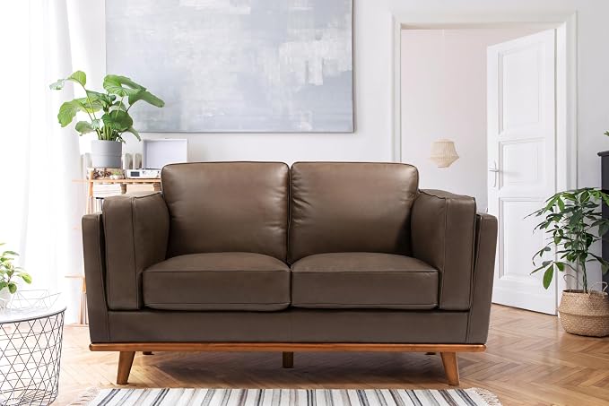 Valencia Artisan Full Leather Loveseat Sofa 66”| Pure Full Italian Nappa Leather Couch, Solid Wood Accent, Ultimate Comfort, Chocolate