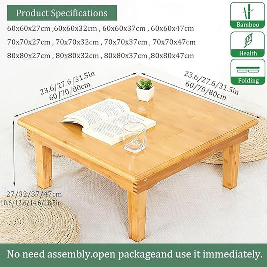 SH-tables Folding Japanese-Style Household Square Bamboo Low Table, Computer Desk, Multi-Function, Various Sizes (Size : 60×60×27cm